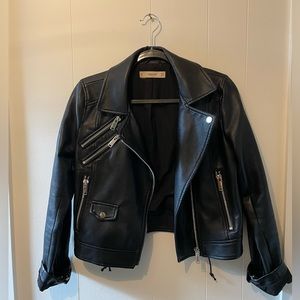MANGO Vegan Leather Jacket with Lace-Up Back.